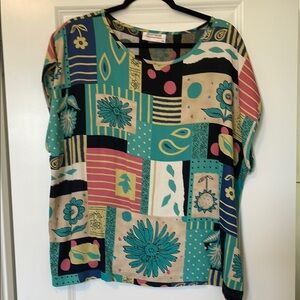 VTG! Graphic Boxy Blouse, Size 46/16, EUC!